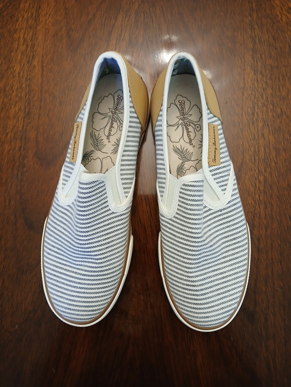 •Tommy Bahama• White and Navy Striped Slip-On Sneakers